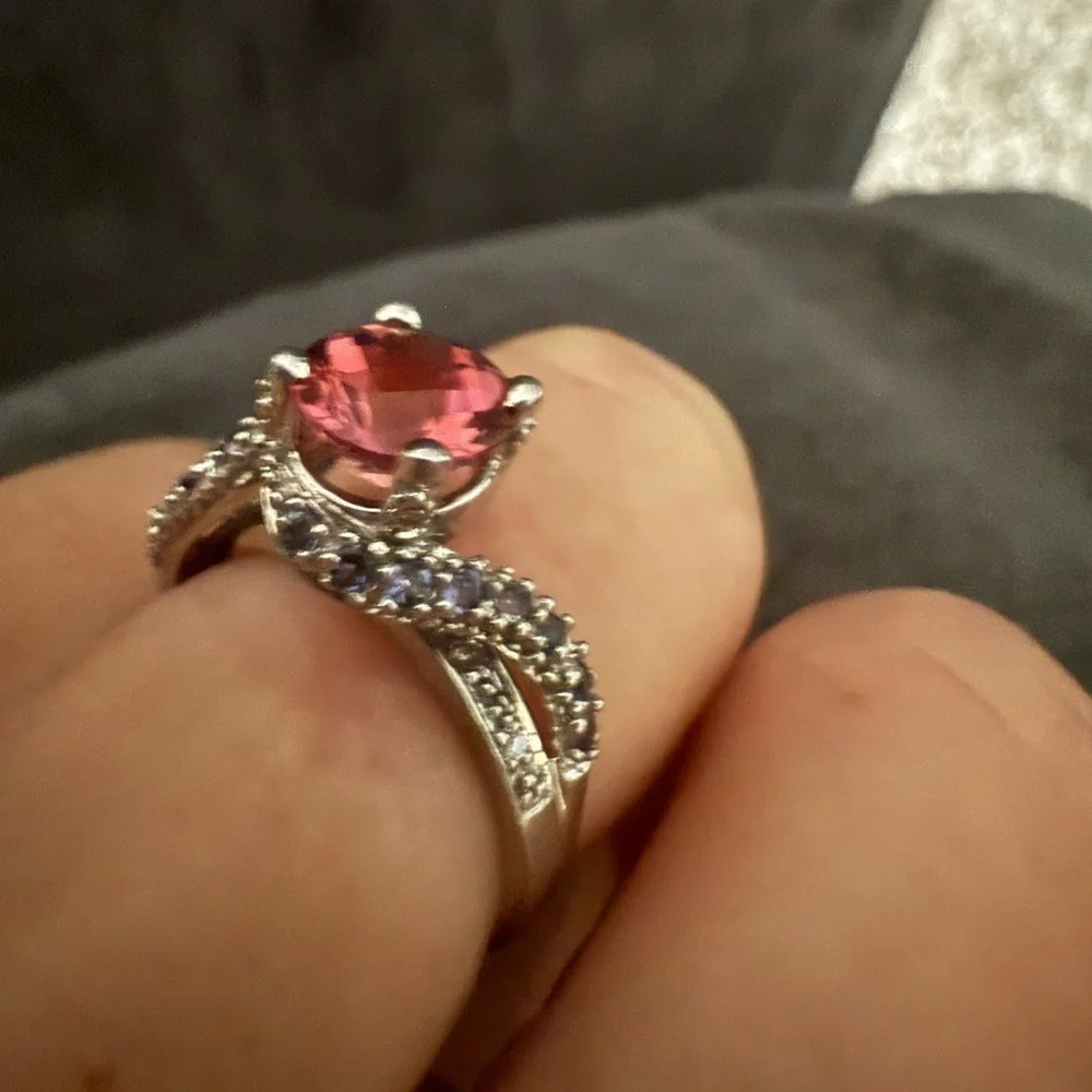Vintage Ruby Sapphire and diamond ring 14k white gold sz 8